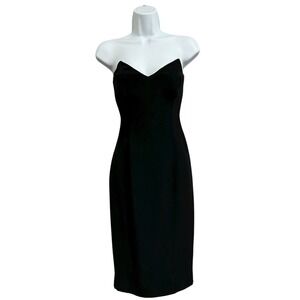 Nicole Miller‎ Black Dress Strapless Sweetheart Bodycon Midi Cocktail Party Sz 4